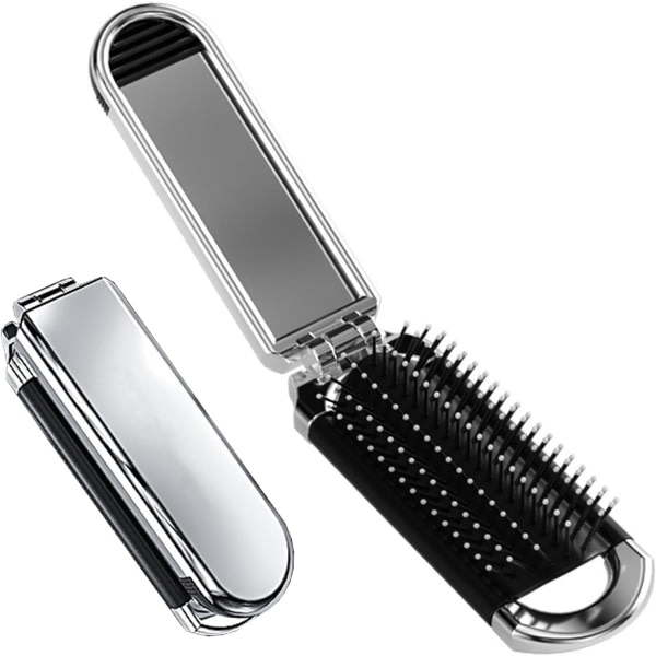 Hårborste, löshårborste med spegel Resor Mini liten paddelborste Vikbar hårkam för tjockt lockigt Tunt Långt Kort (Premium Silver)