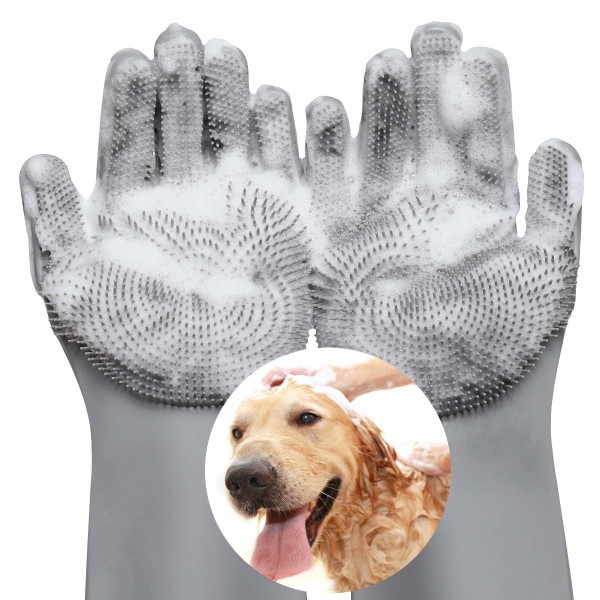 Hårborttagningsmedel för husdjur, Gentle Magic Pet Grooming Handskar, Effektiv avfallshandske för hundar och katter med lång och kort päls - grå