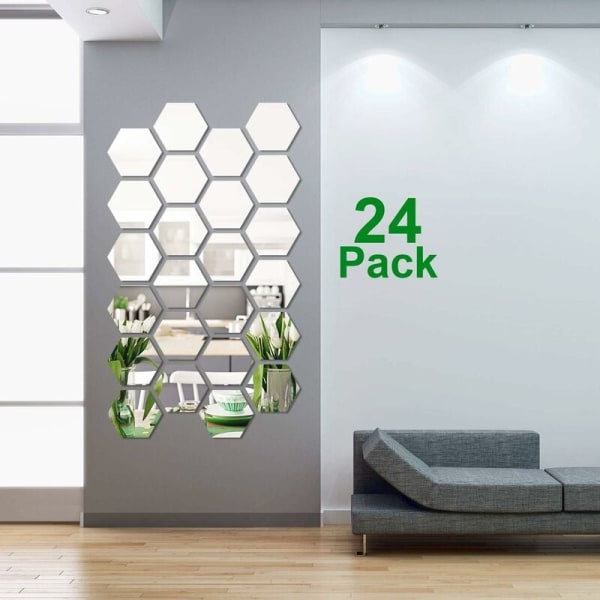 24st justerbar spegel Akryl Avtagbara väggdekaler för familjens vardagsrum och sovrumsdekoration