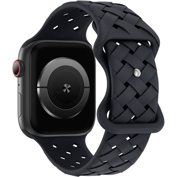 Silikonflettet nettbånd kompatibelt med Apple Watch 42 mm 44 mm 45 mm 49 mm, erstatnings silikon sportsbånd for kvinner menn - midnatt