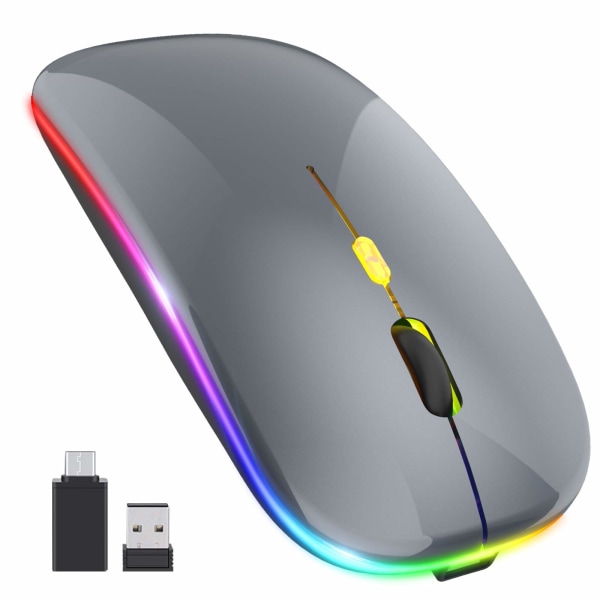 Oppgrader trådløs LED PC-mus Oppladbar Silent Wireless Mouse Laptop-mus med USB-mottaker Kompatibilitet med datamaskin/PC/nettbrett
