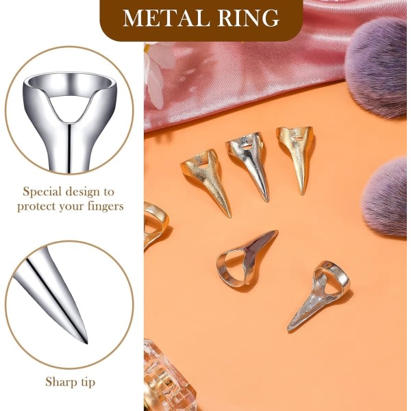 Sæt med 6 hårfjernings- og udvælgelsesværktøjer Metal-hårfjerningsringe Halloween Cosplay-negle Ringe til fingerfjerning
