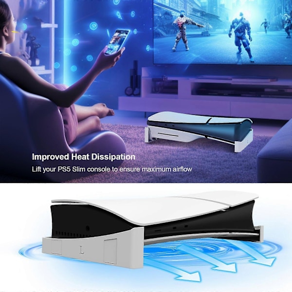 PS5 Slim Vaakateline, PS5 Slim Pohjateline PS 5 Levy- ja Digitaaliversioille Vaakasuora Telinepidike white