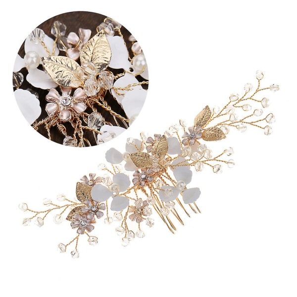 Perle Tiara Bryllupshårtilbehør Blomster Hårkam Perle Hårkam Blomst Hårkam Kvinner Dekorative Brudeskam (Gull)