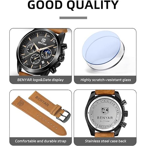 Herrklocka Analog Kvartsrörelse Kronograf Snygga Casual Business Armbandsur Vattentäta Ljusstarka Datumklockor Elegant Present till Män