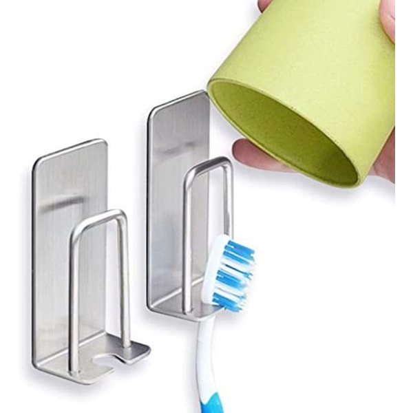 Seinälle kiinnitettävä hammasharjan pidike itseliimautuvalla harjatulla  ruostumattomalla teräksellä (2 kpl) 2170 | Fyndiq
