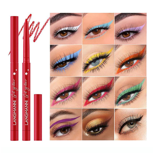 12 farver Eyeliner Sæt Matt Eyeliner Blyant Vandtæt Farverig Flydende Eyeliner Kit