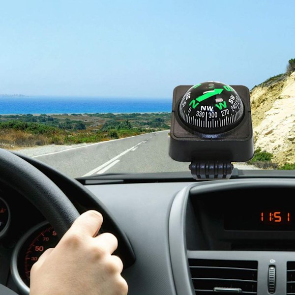Justerbart Navigasjons Dashbord Bilkompass Sykling Vandring Retningsviser Kuleformet Kompass for Utendørs Bil Båt Lastebil