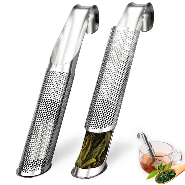 Sett med 2 te-infusere, ultrafin tesil for løs te, te-infuser i rustfritt stål med langt håndtak, egnet for løs te og kaffe