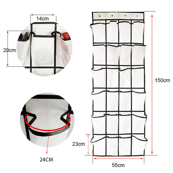 Sko _ 24 skoopbevaringsposer på dør opbevaringsarrangør _ sko Hvid White 150*55CM