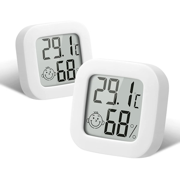 Mini LCD Termometer 2 st Digital Termometer Hygrometer Inomhus Trådlös Luftfuktighetsmätare för Vardagsrum (Vit)