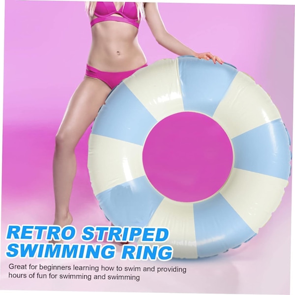 Oppustelig badering til voksne, badering poolbøje, retro stribet PVC oppustelig bøje swimmingpoolbøje Blue