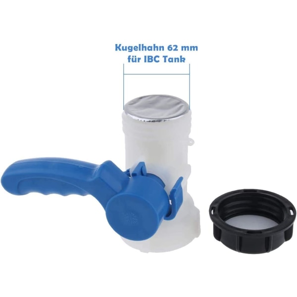 Universal IBC-adapteri IBC-vesisäiliöön, IBC-säiliöön, 62 mm:n IBC-hanaan, DN40-läppäventtiiliin