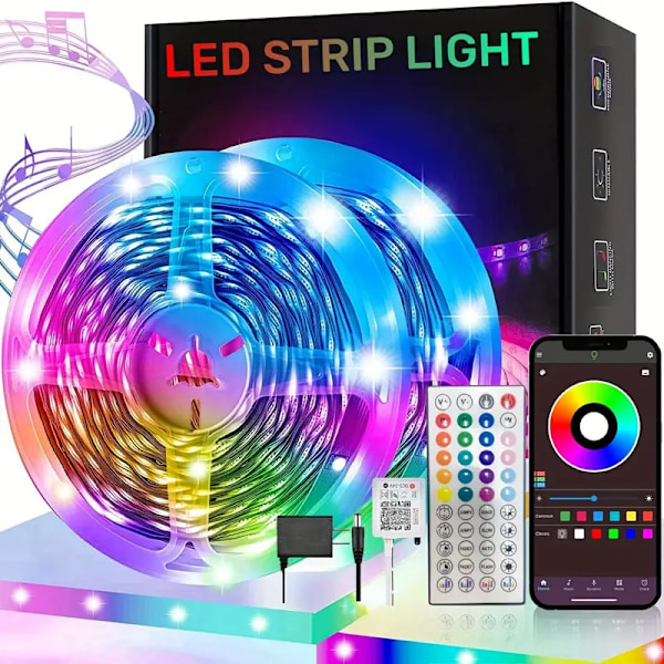 30m LED-nauhavalot RGB Musiikki Synkronointi Väri Vaihtuva, LED-valot Älypuhelinsovelluksen Ohjauksella Kaukosäätimellä, LED-valot Makuuhuoneen Valoihin Joustava Koti Sisustus