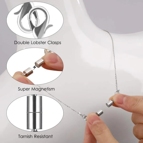 Magnetisk smykkelås og forlenger Magnetisk lås og halskjede Extender Hummerlås for armbånd Halskjeder Smykkefremstilling 12 stk (sølv)