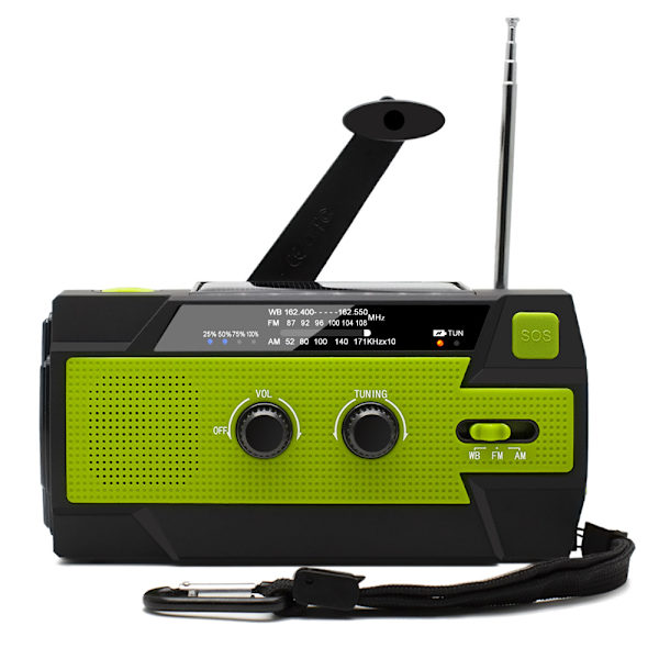 4000mAh Nödradio Bärbar Powerbank med Solladdning, Handvev, SOS-Alarm