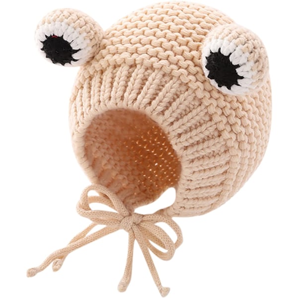 MINSEECESS stickad mössa för barn Söt groda Tecknad vintervärmare cap med stora ögon för baby