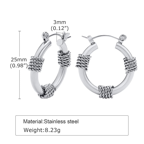 Hoopøreringer for menn, rustfritt stål spiraldesign øredobber 438S