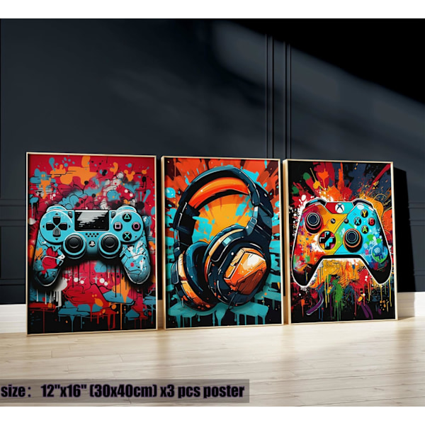 Stk. Cool Gaming Vægkunst Retro Videospil Akvarel Plakater Billeder Farverige Neon Gamepad Lærredsmalerier Prints 30x40cm Uindrammet