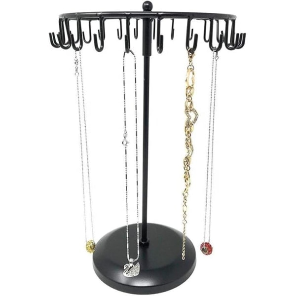 Roterende halskædeholder Smykkearrangør Display Stand 14-tommer med 23 kroge Sort, Kort-Sort, 8,27*5,9*13,8 tommer (HS01)