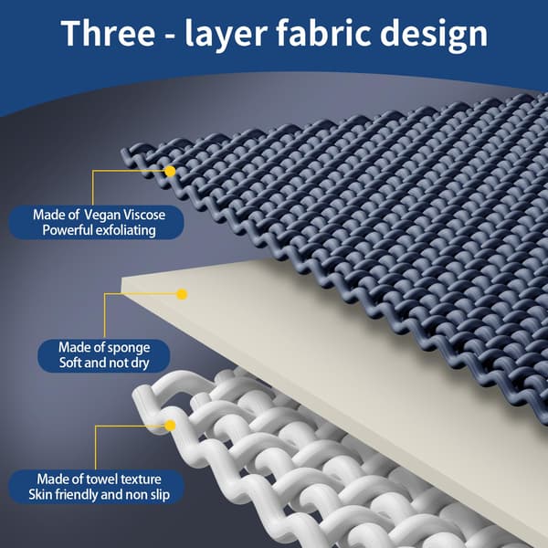 Eksfolierende handsker - 3D Check Triple Layer Eksfolierende kropsskrub til eksfoliering af død hud og strålende hud, elastisk håndled (pakke med 2)