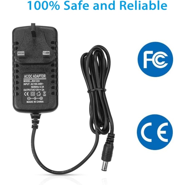 12V 2A Strømforsyningsadapter, AC-adapter 100-240V til 12V DC Strømforsyningsadapter Driver Transformer Universal