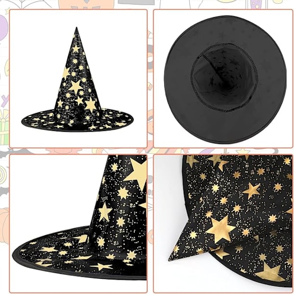 Heksehat til Børn, 38x36cm Femtakset Stjerne Heksehat til Børne Kostume & Cosplay Party Farm til Børnefestgaver Festival Klæd Ud (Stjernehat Sort) Star hat black