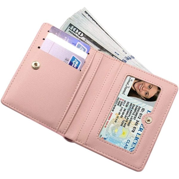 Dam plånböcker liten bifold läder ficka plånbok damer mini kort plånbok (rosa)