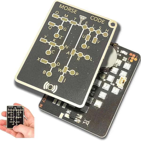 Morse Code Trainer Card Pro, Portable Interactive LED Telegraph Trainer with Signal Buttons, Audiovisual Feedback & Recording/Playback Function