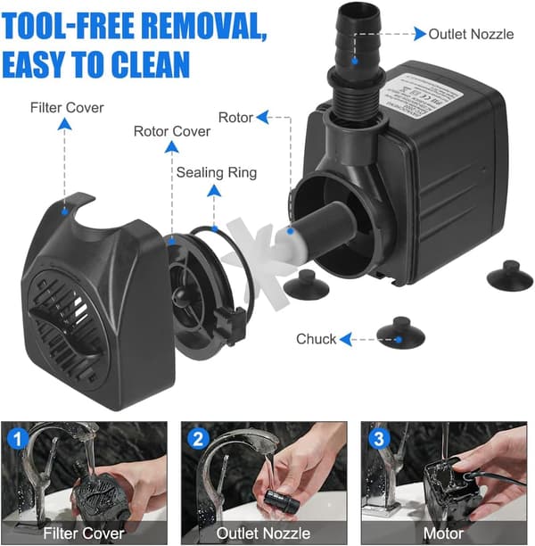 Dränkbar pump, ultratyst vattenpump med fontänpump 25w