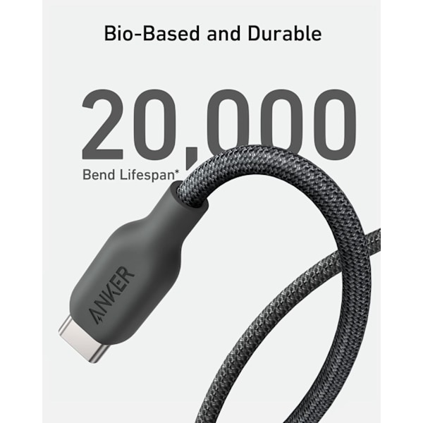 USB-C-kabel, 240W Bio-flätad Typ C Snabbladdningskabel för iPhone 16/16 Pro, MacBook Pro 2020, iPad Pro och mer (USB 2.0, 1,8 m, Phantom Black)