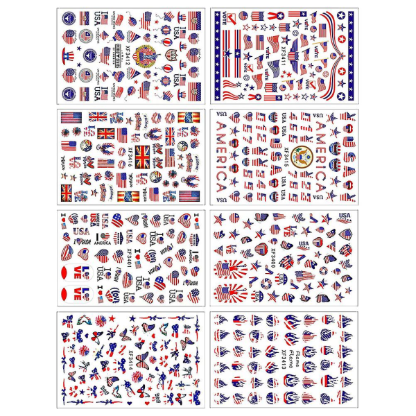 Kansallispäivän manikyyritarrat koristeelliset kynsitarrat Nail Art (9 x 6 cm, erilaisia ​​värejä)