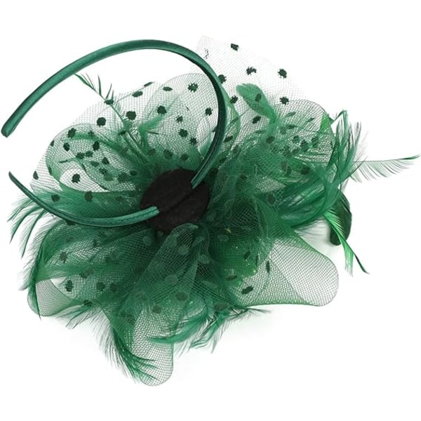 Fascinator Hat for Women Ladies Wedding Fascinators Tea Party Hat Flapper Pillbox Hat Ascot Race Hat Feather Flower (Mørkegrønn)