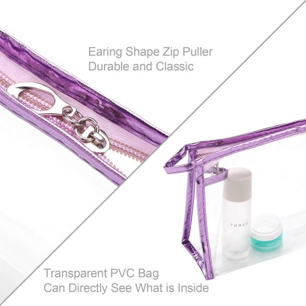 5 pakker gennemsigtig vandtæt kosmetiktaske med lynlås, bærbar PVC klar kosmetisk makeuptaske