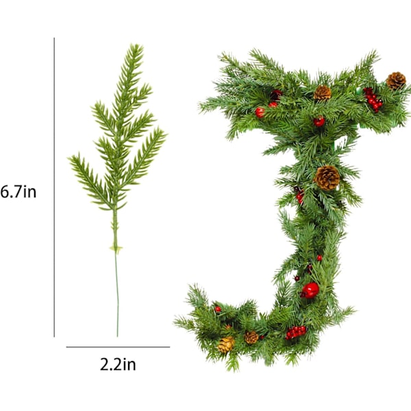 60 stk. kunstige planter fyrrenåle grene guirlande - 6,7x2,2 tommer falske grønne planter fyrrenåle - grønt fyrretræ til DIY juleguirlande hjem