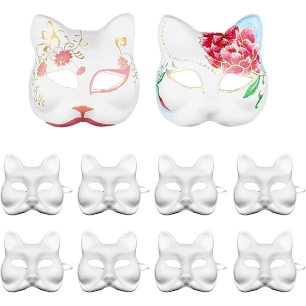 10 stk. DIY Hvide Papirmasker Kattemasker Håndmalede Kattemasker Papirmasker til Maling til Karneval Cosplay Halloweenfest Børn Voksne 10st