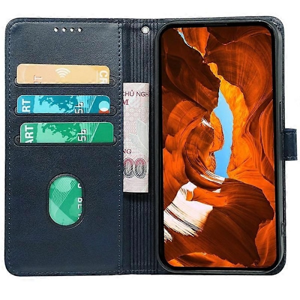 Kompatibel med Nothing Phone (3a) Etui Kalvetekstur Læder Stand Bogstil Telefon Etui - Rød-Perfekt Blue