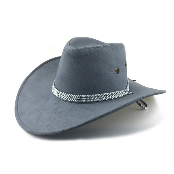 Western cowboyhat i imiteret filt til mænd Fedora udendørs hat med bred skygge med strop