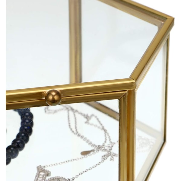 Vintage glass smykkeskrin - Gylden sekskantet smykkeskjerm