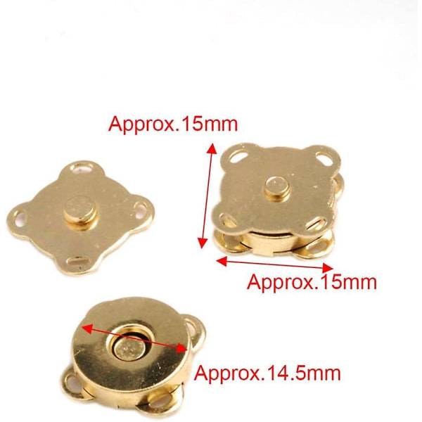 12 sarjaa magneettinapsauksia Ompele magneettinen luumupussin soljet Napinnapit (15 mm) (kulta)