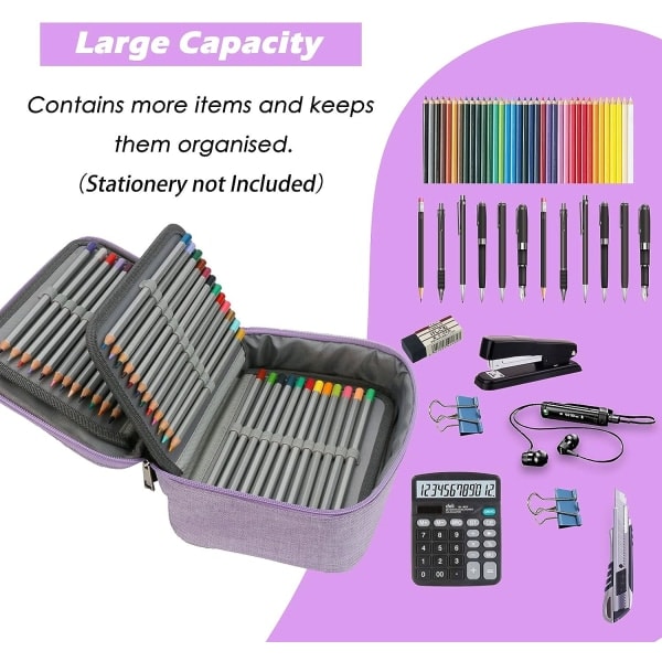 Etui, 72 roms multifunksjonelt stort etui med blyantveske, fargeblyantholder, arrangør, papirpose (lilla)