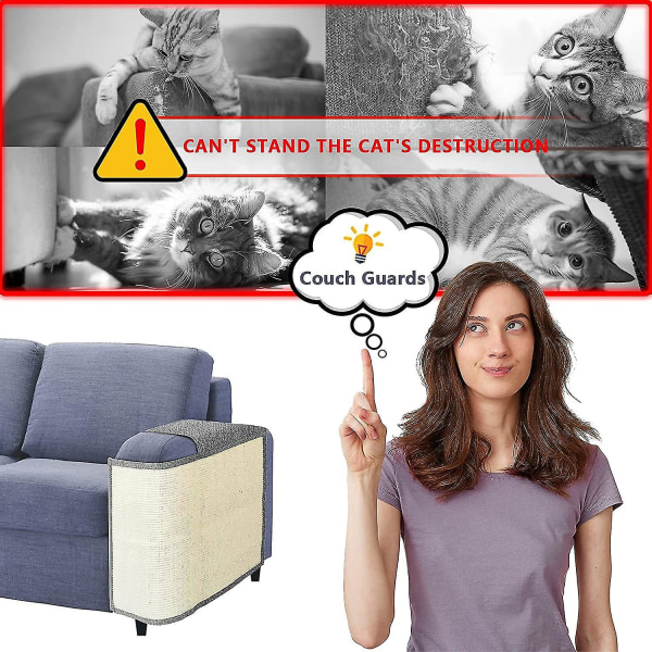 Cat Scratch Couch Protector, Cat Scratch Pad med naturlig sisal for møbelbeskyttelse mot katter, skrapemattetrekk for sofastol Sofabeskyttere