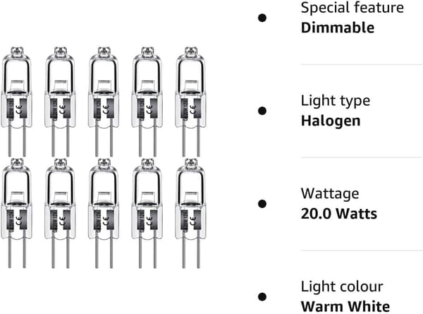 G4 Halogenlampor 20W 12V - Varmvitt - 10-pack 20W 20W 20W 10pcs
