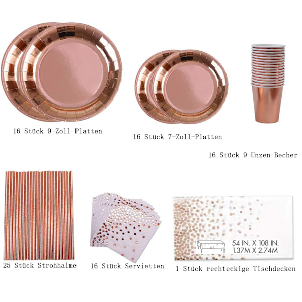 Roséguldiga Festartiklar, Engångstallrikar och Plastbestick för 16 Gäster, Elegant Design, Livsmedelsklassat Material, Snabb Städning, Stilfull och_xx