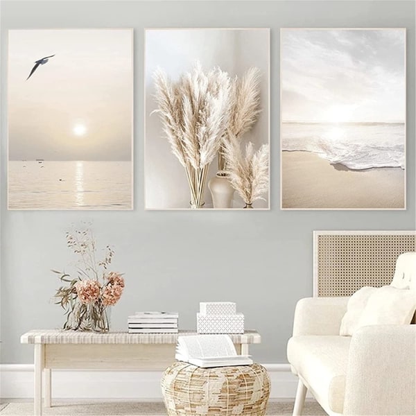 Set av 3 affischer för vardagsrummet i sovrummet Sunset Beach