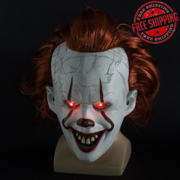 Halloween Cosplay Stephen King's It Pennywise Klovnemaske Kostumemaske uden LED En størrelse Maske med LED Mask with LED But XL