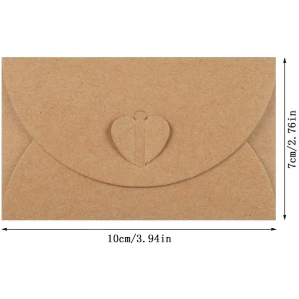 100 kpl kirjekuoria 6 x 10 cm Mini Kraft-kirjekuoria sydänlukolla onnittelukortteihin jouluun ystävänpäivän lahjakortteihin
