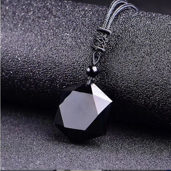 Black Obsidian Seks stjerner Lucky Amulet Love Natural Stone Pendant Halskjede For kvinner Menn Love Crystal Pendel Smykker