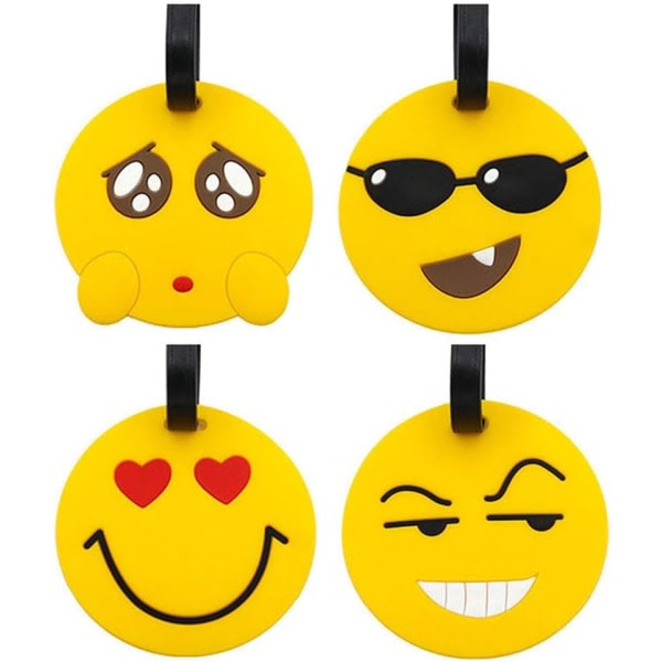 Resbagageetiketter, Emoji-resväska Rese-ID-tagghållare, PVC-tagghållare för ryggsäck (4-pack gul)