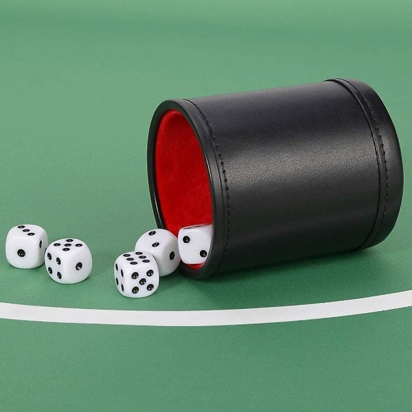 Skinnkoppsett satt i rød filt Silent Liner Shaker med 5 terninger for spill